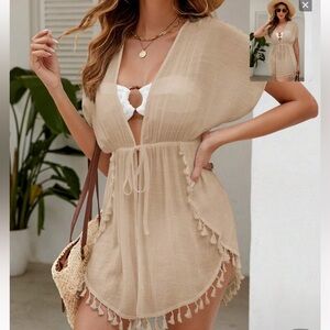 Beige Tassel Cover-Up Dress